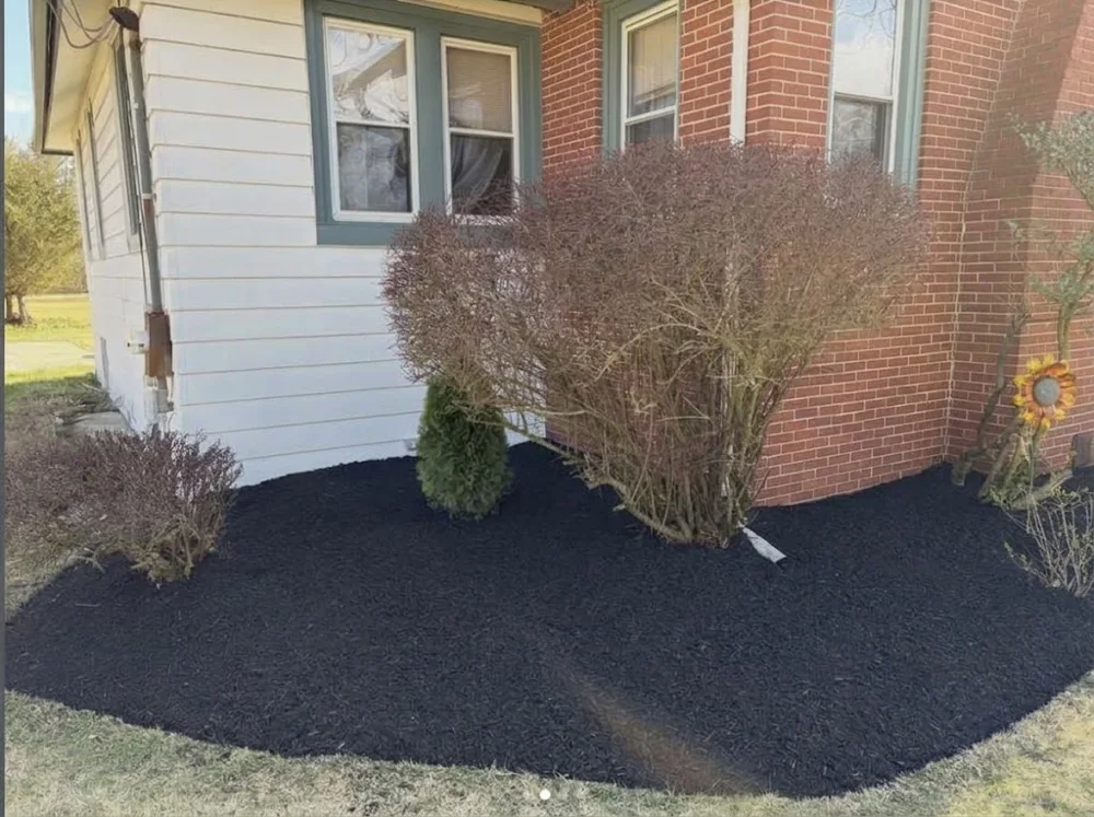 Mulch and planting around the porch