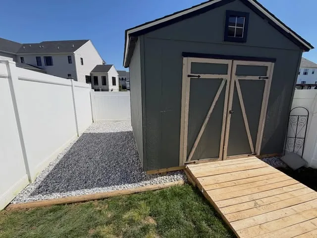 Stone around a garden shed